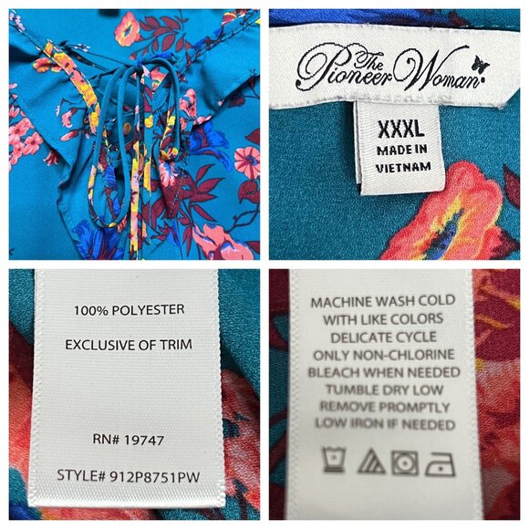 Pioneer Woman Teal Floral Long Sleeve Blouse XXXL Polyester Casual Comfortable - Picture 12 of 16